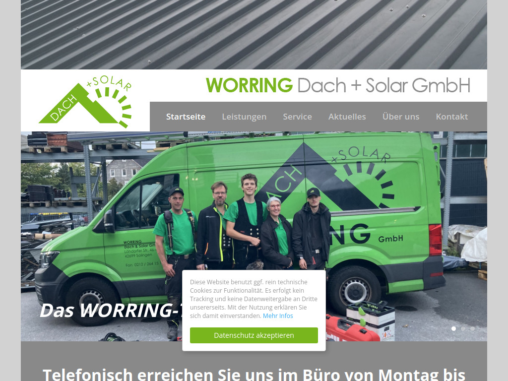 Website von Worring Dach + Solar GmbH in Solingen