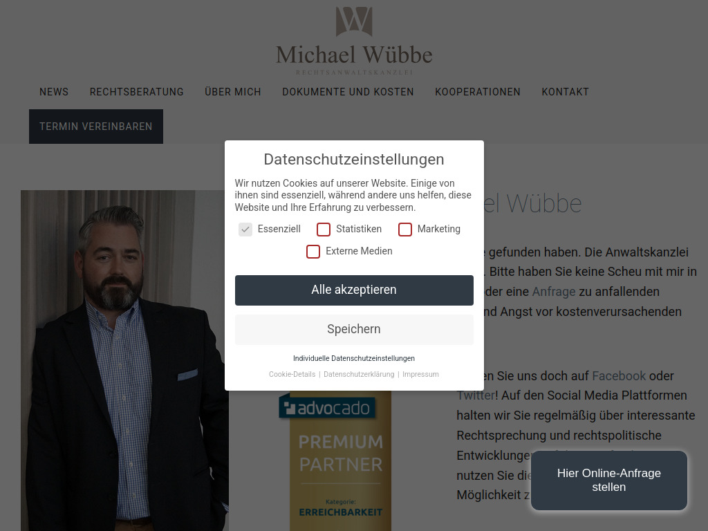 Website von Rechtsanwaltskanzlei Michael Wübbe in Köln