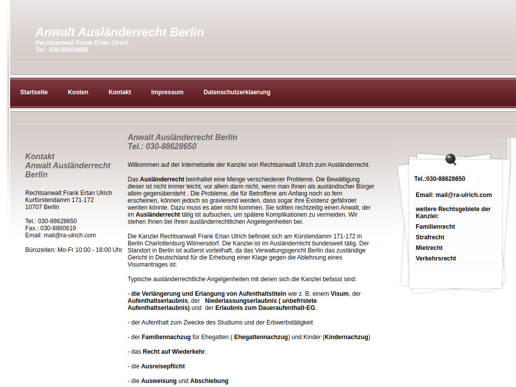 Website von Rechtsanwalt Frank Ertan Ulrich in Berlin