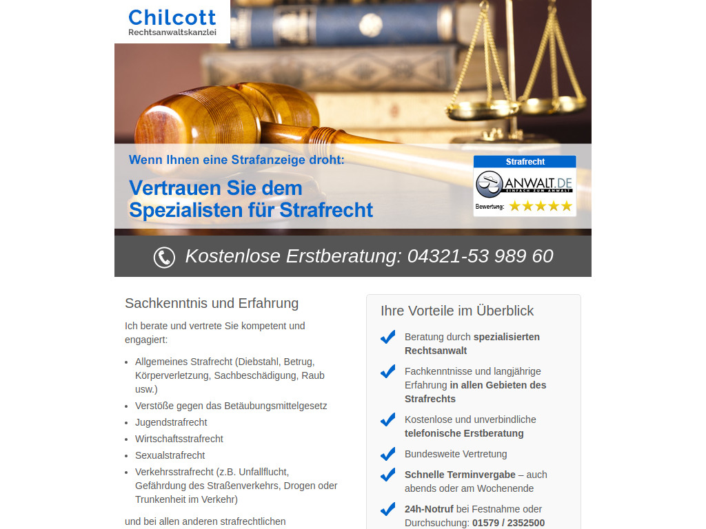 Website von Rechtsanwaltskanzlei Markus Chilcott
