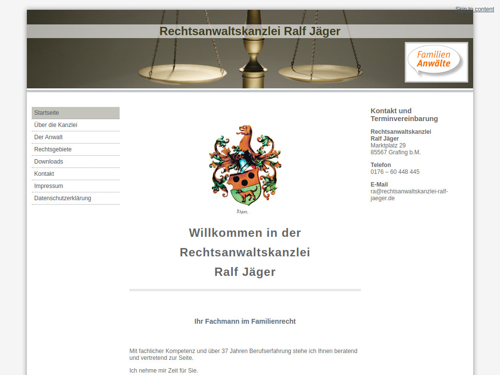 Website von Rechtsanwaltskanzlei Ralf Jäger in Grafing b.M.