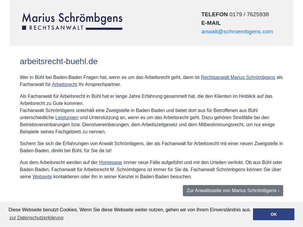 Website von Rechtsanwalt Marius Schrömbgens in Waldbronn