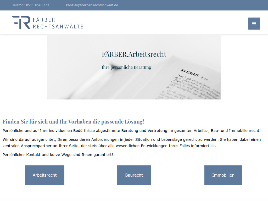 Website von Färber Rechtsanwälte in Hannover