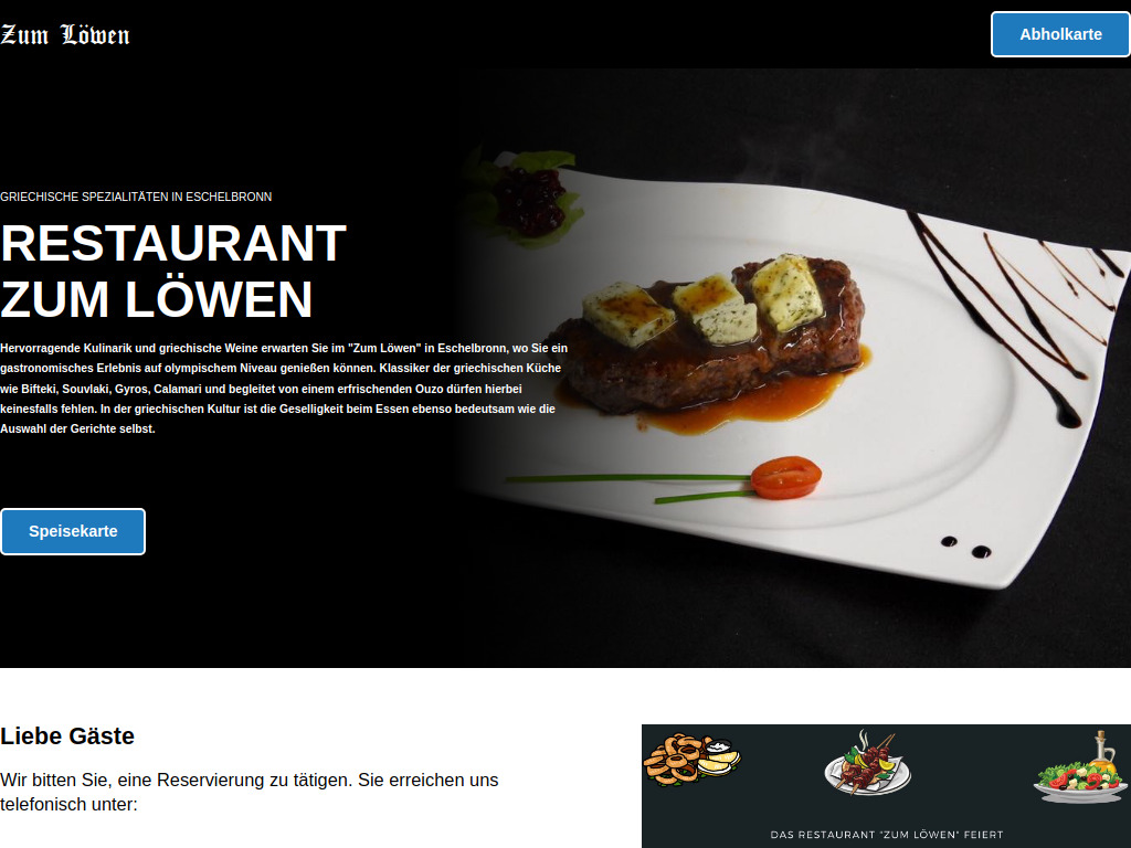 Website von Restaurant Zum Löwen in Eschelbronn