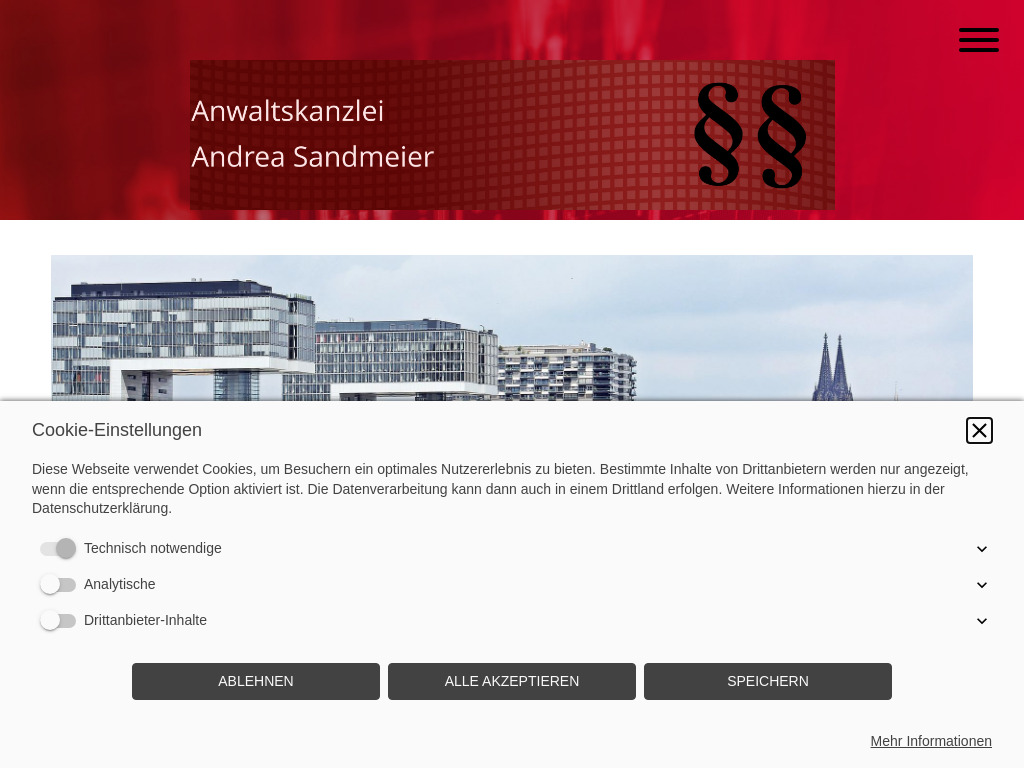 Website von Anwaltskanzlei Andrea Sandmeier in Köln