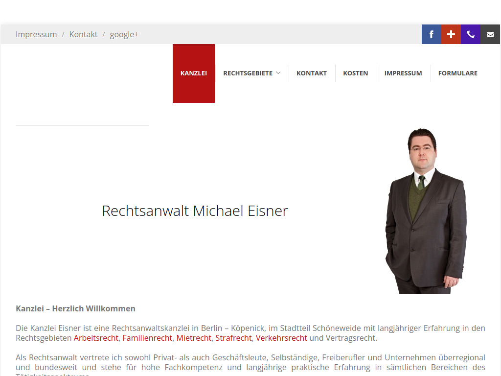 Website von Rechtsanwaltskanzlei Michael Eisner in Berlin