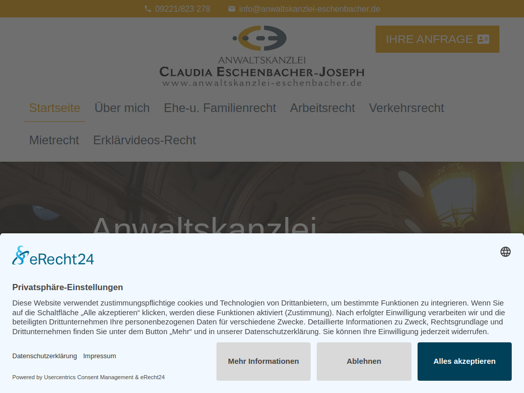 Website von Anwaltskanzlei Claudia Eschenbacher-Joseph in Kulmbach