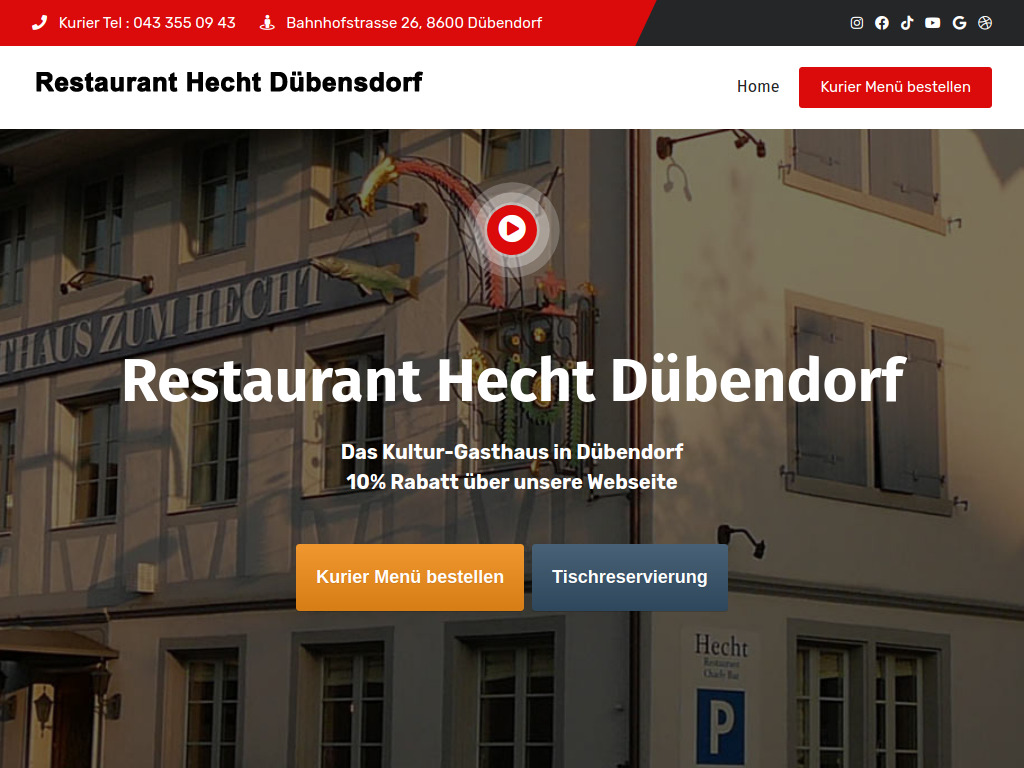 Website von Restaurant Hecht Dübendorf in Dübendorf