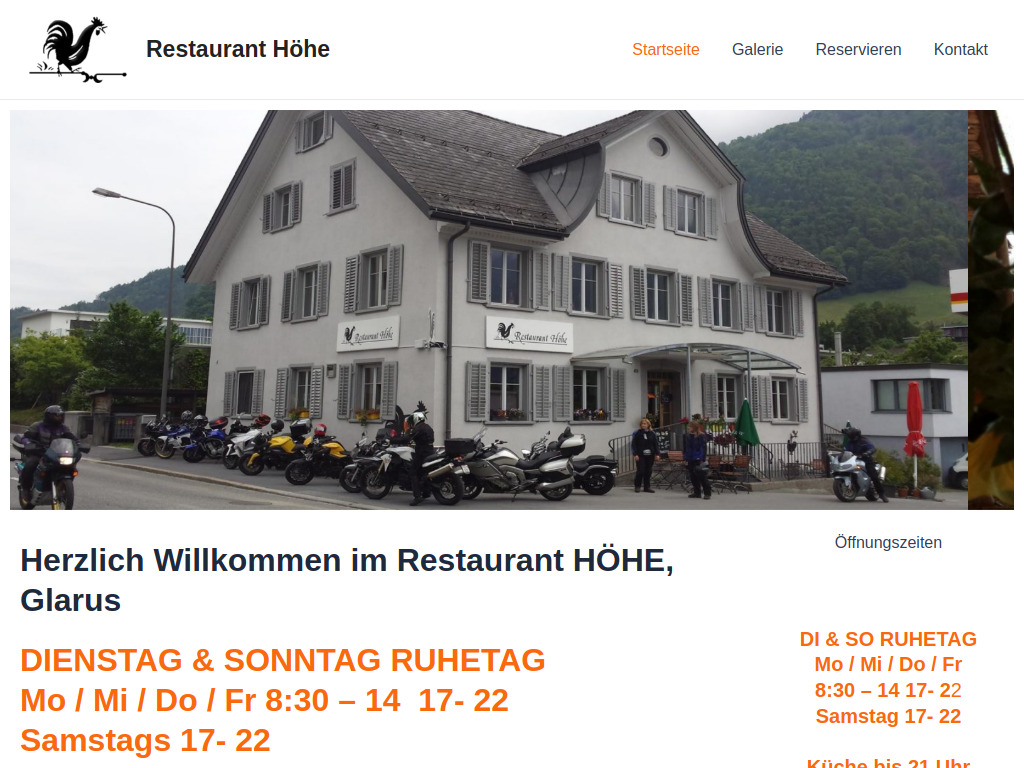 Website von Restaurant Höhe - Güggeli Restaurant Glarus in Glarus