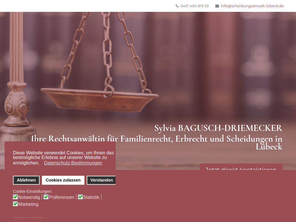 Website von Rechtsanwältin Sylvia Bagusch-Driemecker in Lübeck