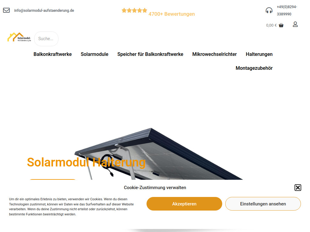Website von Solarmodul Aufständerung in Horgau