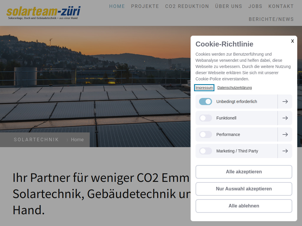 Website von Solarteam-Züri in Zürich
