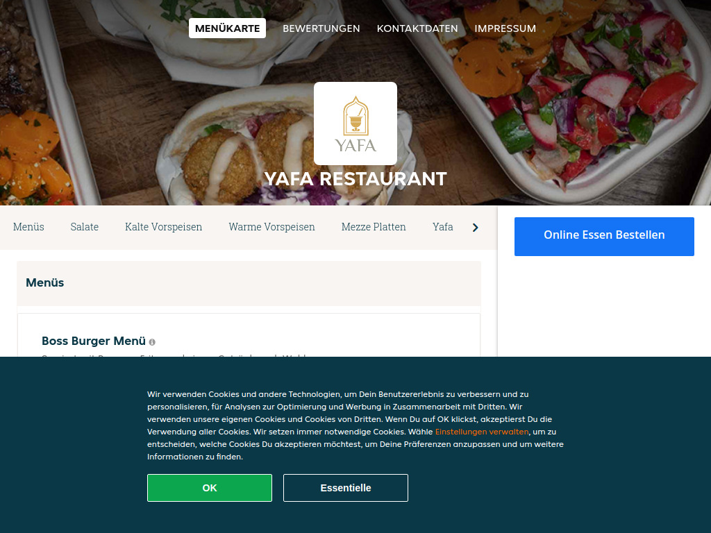Website von Yafa Restaurant in Thun
