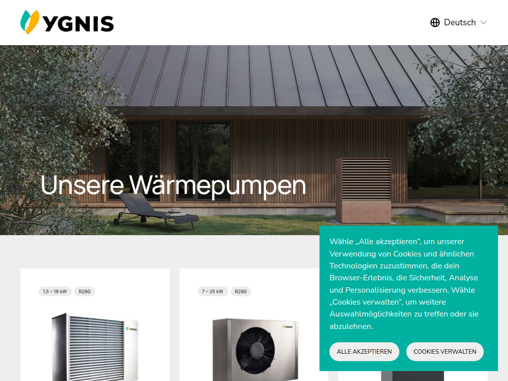 Website von Ygnis AG in Ruswil