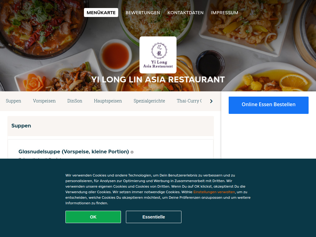 Website von Yi Long Lin Asia Restaurant - Essen online bestellen in Zürich