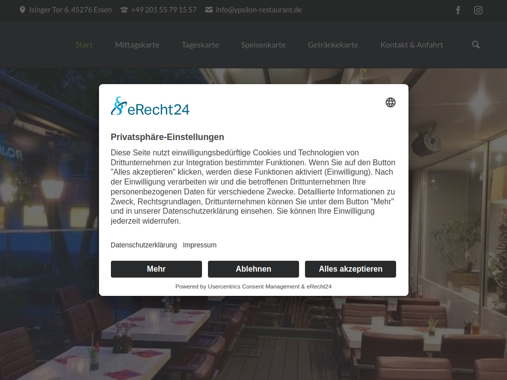 Website von Ypsilon Restaurant in Essen