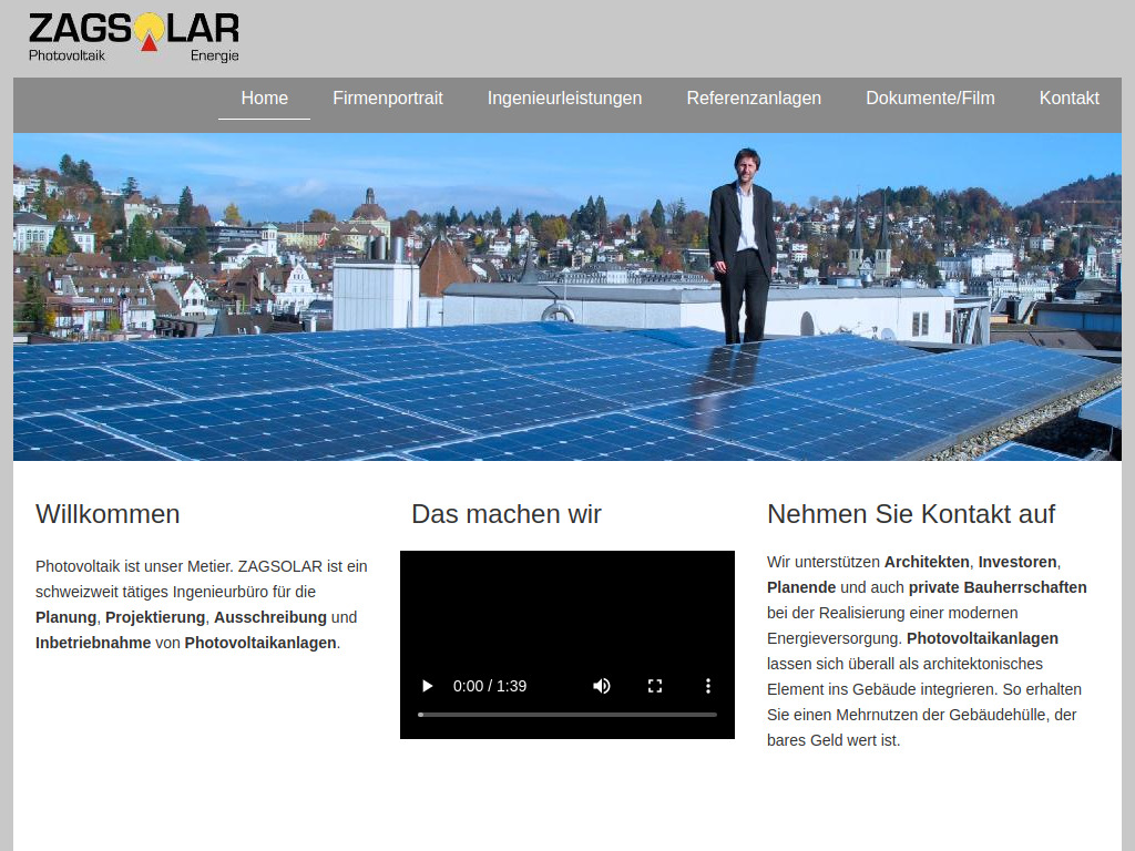 Website von ZAGSOLAR AG in Kriens