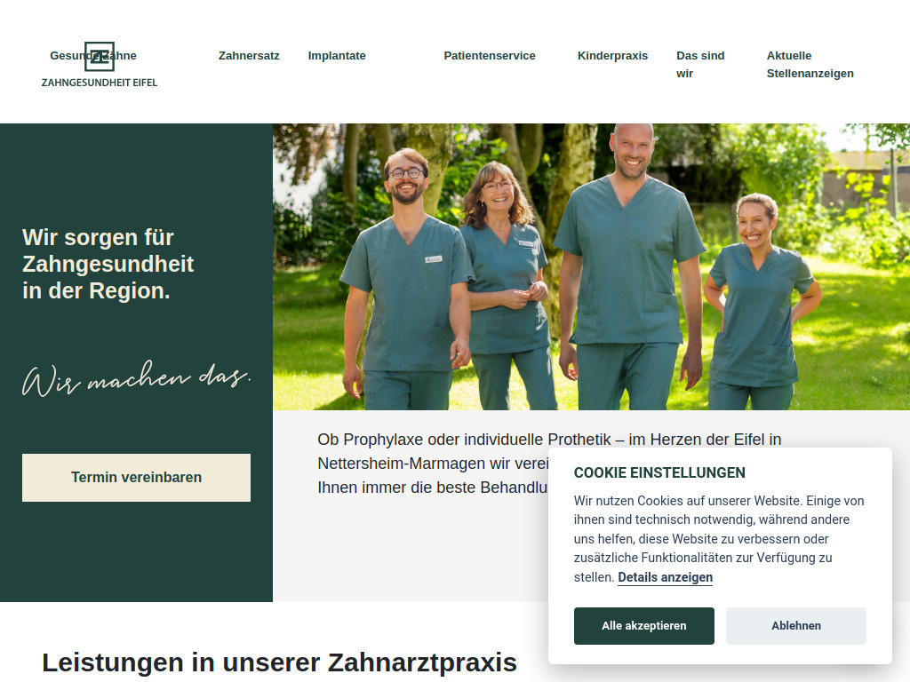 Website von Zahngesundheit Eifel in Nettersheim-Marmagen