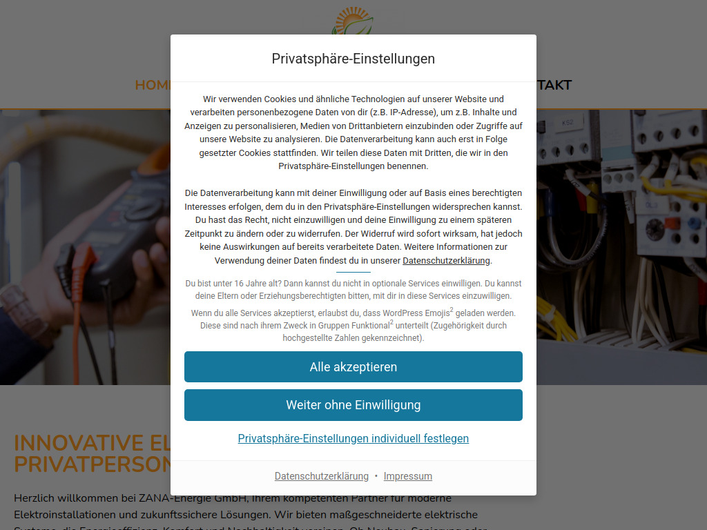 Website von ZANA Energie GmbH in Osnabrück