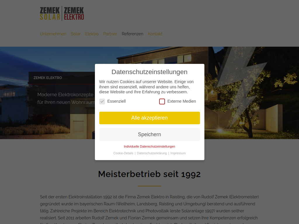 Website von Zemek Elektro in Raisting