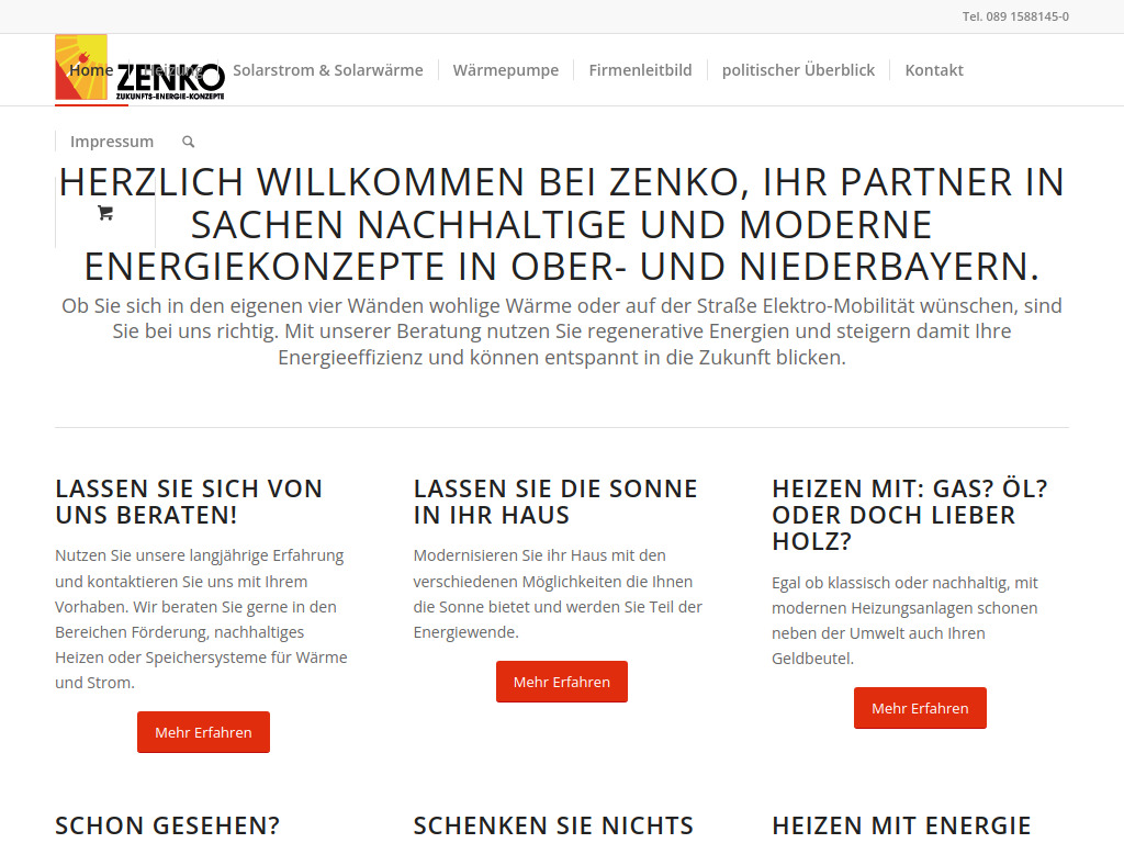 Website von ZENKO Zukunfts-Energie-Konzepte GmbH in München