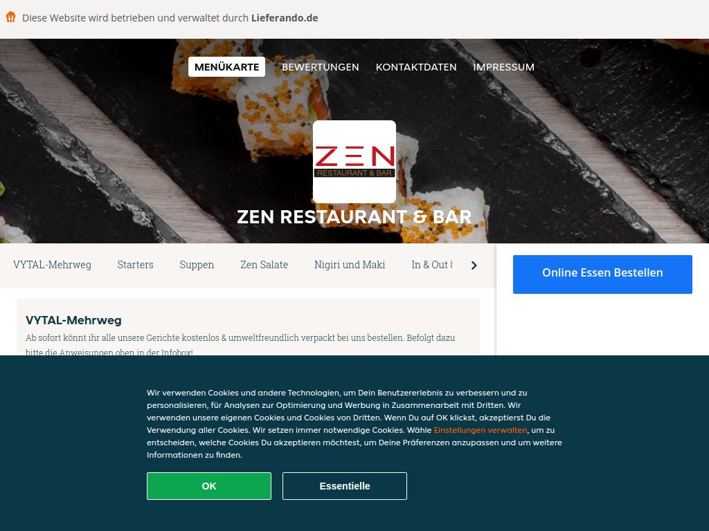 Website von Zen Restaurant & Bar - Essen online bestellen in Bonn in Bonn