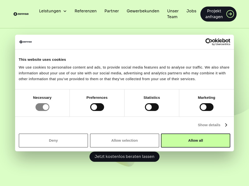 Website von Zenrise GmbH in Pfungstadt