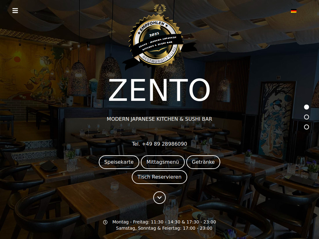 Website von ZENTO - Japanese Kitchen & Sushi in München