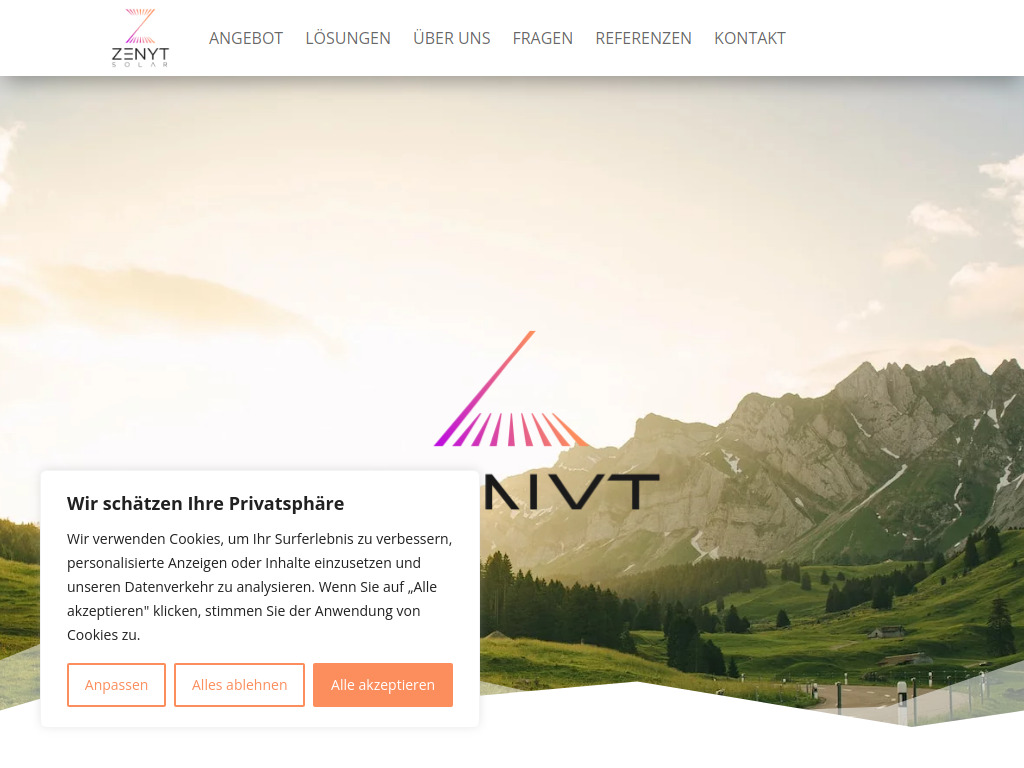 Website von Zenyt Energie AG in Buchs