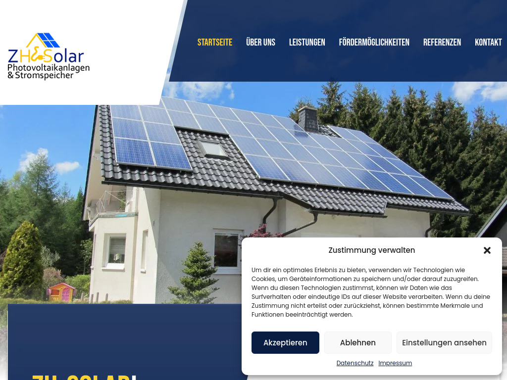 Website von ZH-Solar in Regensburg