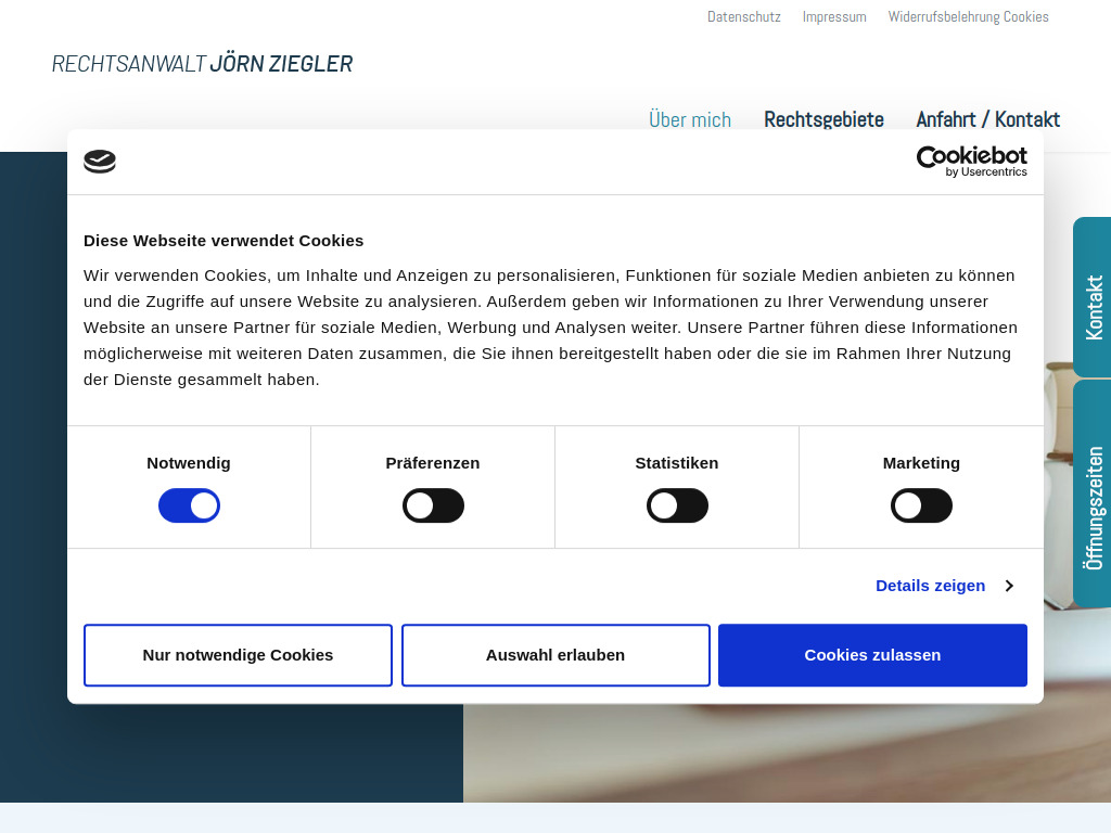 Website von Rechtsanwalt Jörn Ziegler in Mühlhausen