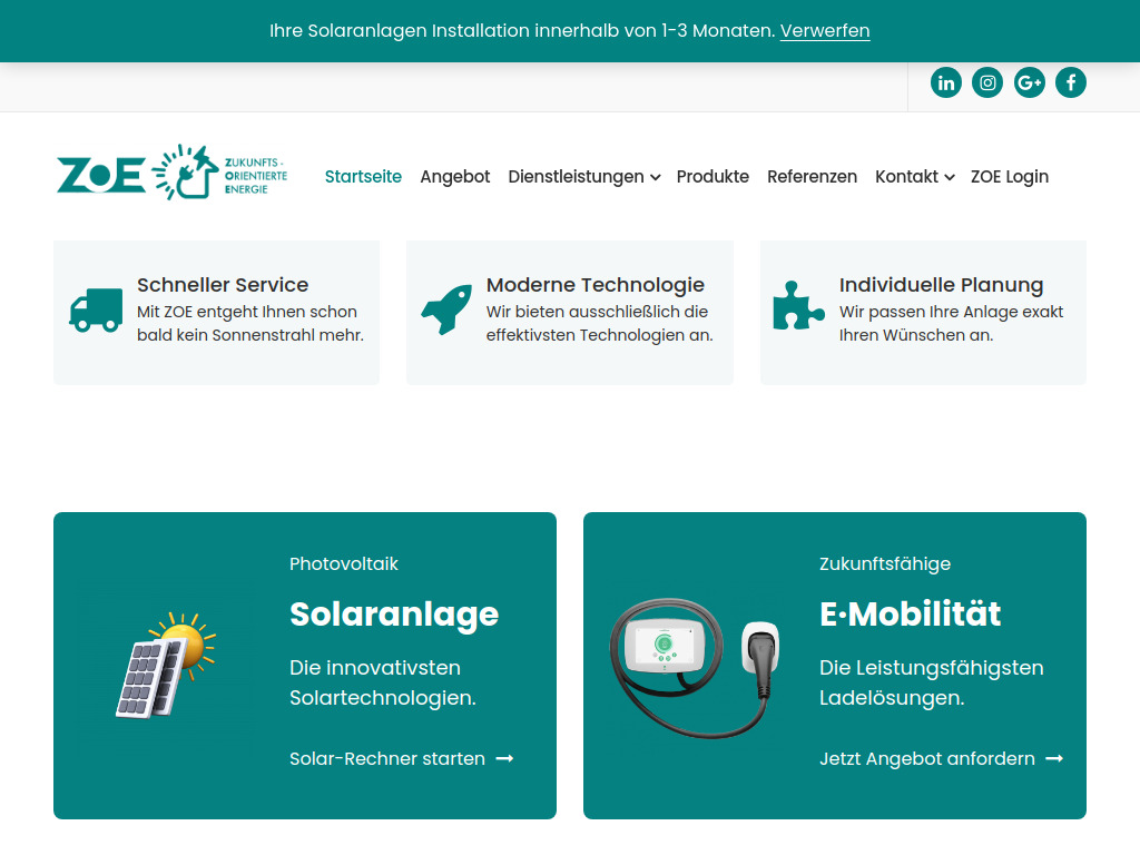Website von ZOE Solar in Berlin