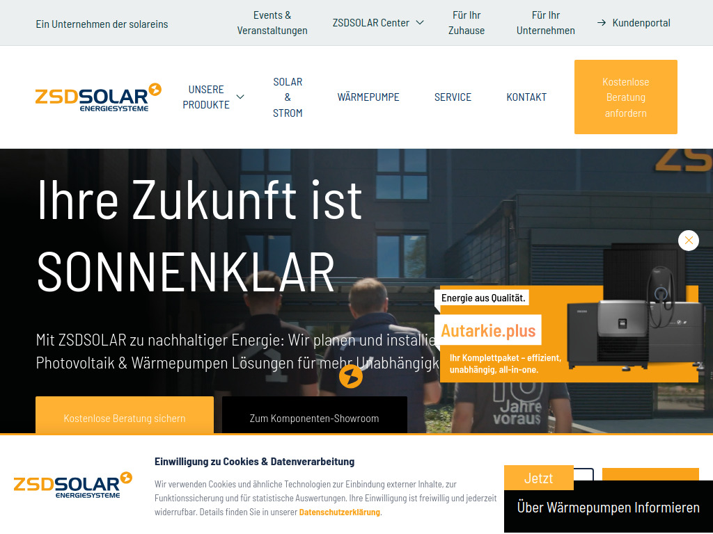 Website von ZSD Solar GmbH