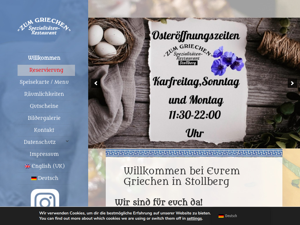 Website von Restaurant „Zum Griechen" in Stollberg