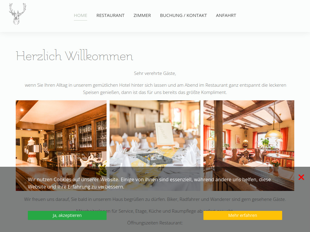 Website von Hotel - Restaurant "Zum Hirsch" Regina Birkenbach in Großenlüder