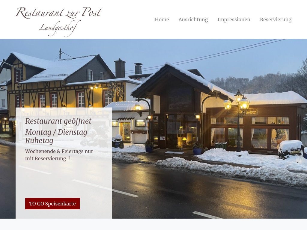 Website von Landgasthof Restaurant zur Post - TYPO3 CMS - Introduction Package in Wochenende