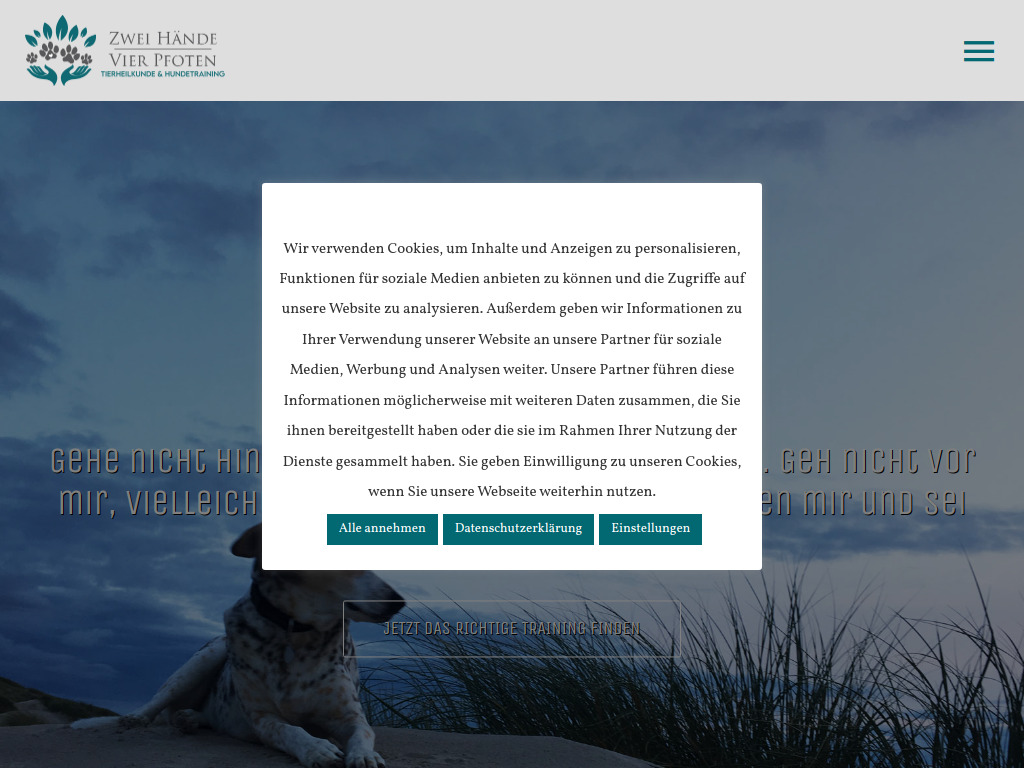 Website von Zwei Hände – Vier Pfoten in Geretsried