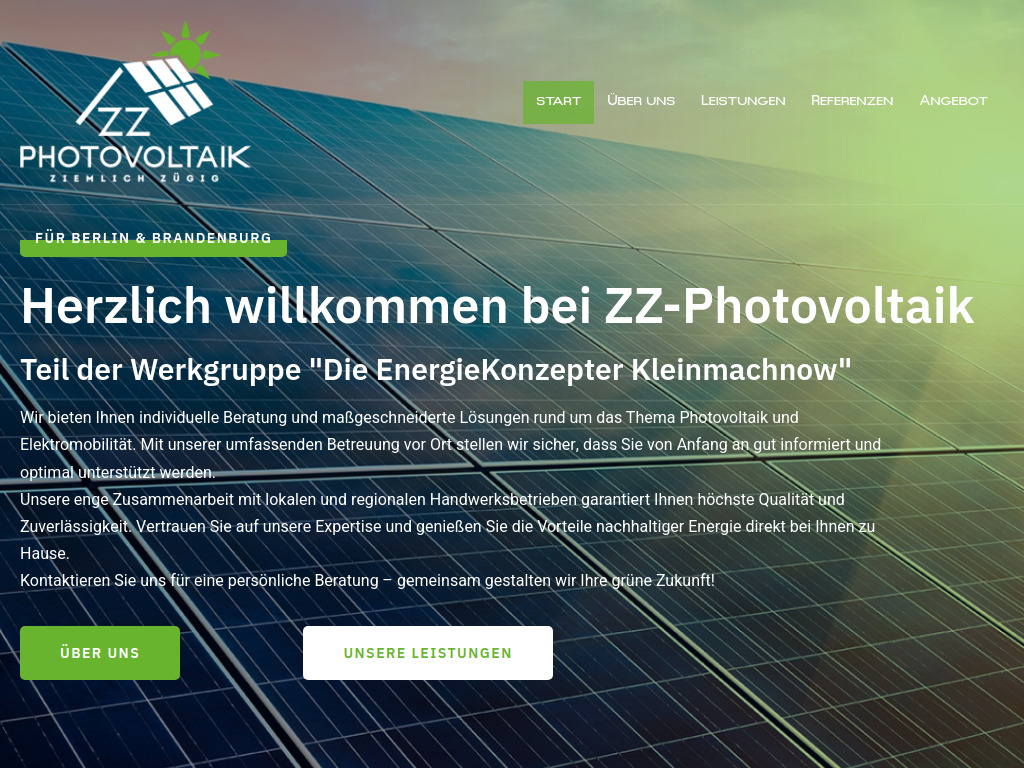 Website von ZZ PHOTOVOLTAIK UG in Potsdam